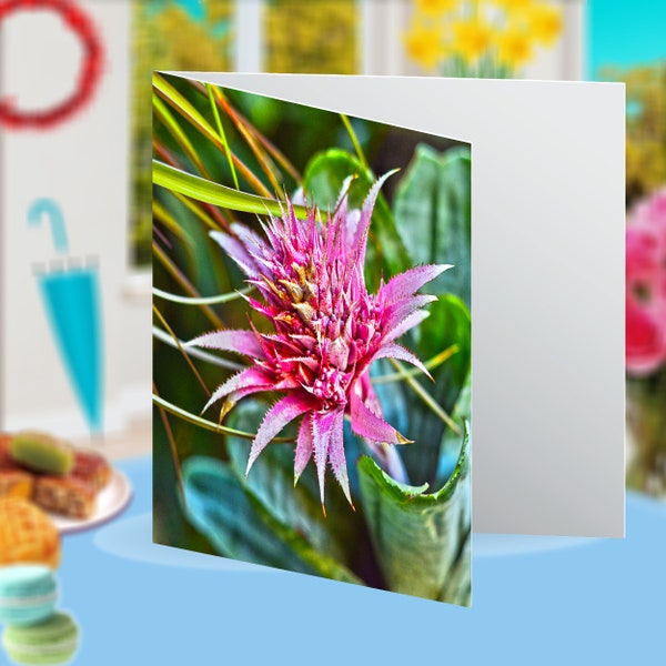 Pink Bromeliad Flower Botanical Cactus Succulent Floral Blank Greeting Card