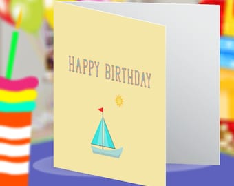 Happy Birthday Sail Boat Blank Birthday Greeting Card