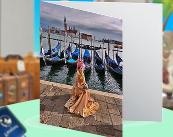 Venetian Lady with Gondola Greeting Card