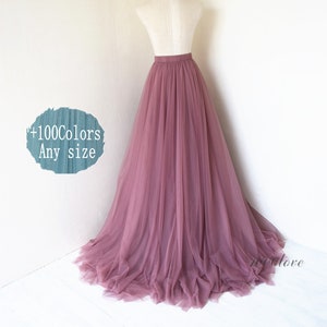 Shallow grape long maxi tulle skirt with a big train,bridesmaid dress,photo shoot tulle skirt