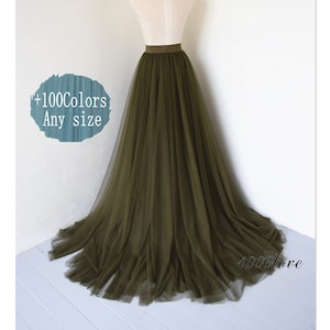 Dark olive green long maxi tulle skirt with a big train,bridesmaid dress,photo shoot tulle skirt