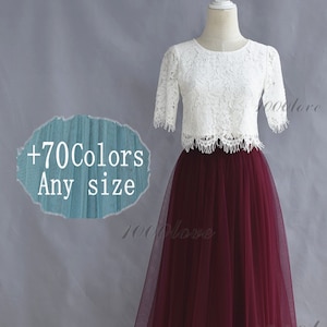 Adult floor  length tulle skirt,bridesmaid wedding party tulle dress,tulle skirt and lace top