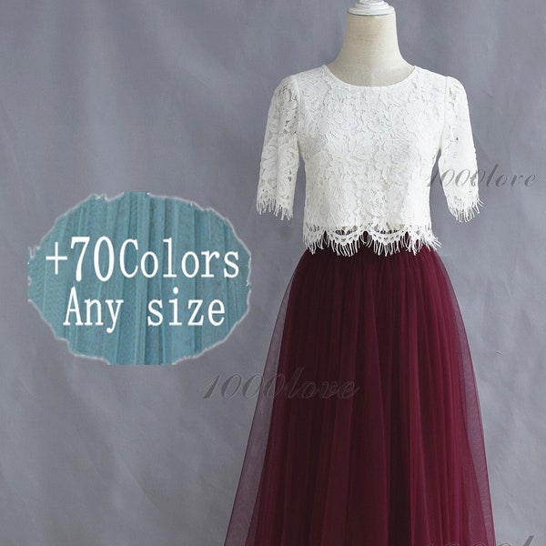 Adult floor  length tulle skirt,bridesmaid wedding party tulle dress,tulle skirt and lace top