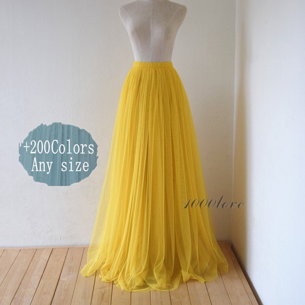 Adult  women tulle skirt dress, adult tulle skirt,  yellow floor length wedding tulle skirt