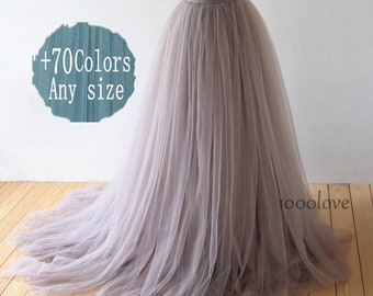 Adult rosegray bride softest tulle skirt, long maxi tulle skirt with a long train,evening skirt,  bridesmaid dress,photo shoot tulle skirt
