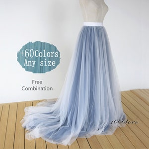 2 Layer adult softest tulle skirt,Mixture color tulle skirt with a train,evening long skirt,  bridesmaid dress,photo shoot tulle skirt