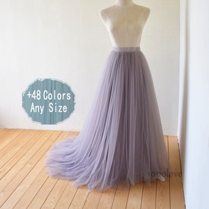 Lavender gray softest long maxi tulle skirt with a big train,bridesmaid dress,photo shoot tulle skirt