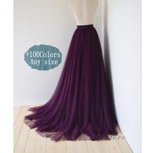 Plum long maxi tulle skirt with a train,evening long skirt, bridesmaid dress,photo shoot tulle skirt