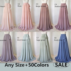 Maxi skirt, adult floor length chiffon skirt,full length women wedding  skirt, bridesmaid dresses with sash