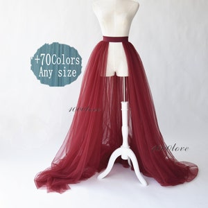 Red detachable over skirt,  most softest tulle skirt,bride wedding long train skirt,photo shoot tulle skirt