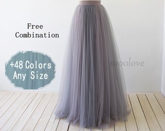 Mixture color tulle skirt , blending middle gray and lavender gray, adult wedding  bridesmaid dress,free combination,good shade