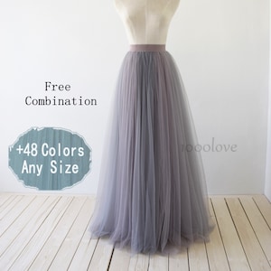 Mixture color tulle skirt , blending middle gray and lavender gray, adult wedding  bridesmaid dress,free combination,good shade