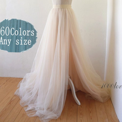 Adult bride softest split tulle skirt, long maxi tulle skirt with a train,evening long skirt,  bridesmaid dress,photo shoot tulle skirt