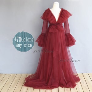 Red ruffles Sheer tulle formal evening dresses,sleeveless photo shoot tulle dress,Maternity Photography ,Tulle Maternity Gown,robe dress
