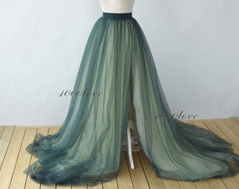 Mixture 3 color tulle skirt with a long train,evening skirt,  bridesmaid dress,photo shoot engagement tulle skirt.split tulle skirt