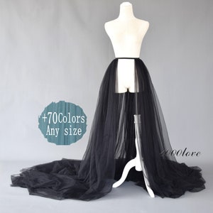 Black detachable overskirt,bride wedding photo shoot tulle skirt.80 inches long train tulle skirt,show party cosplay tulle skirt,any color