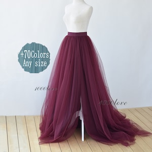 Adult bride softest split tulle skirt, long maxi tulle skirt with a train,evening long skirt,  bridesmaid dress,photo shoot tulle skirt,