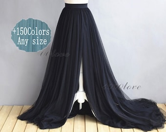 Adult soft split tulle skirt, long maxi tulle skirt with a train,evening long skirt,  bridesmaid dress,photo shoot tulle skirt,