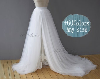 Adult bride softest split tulle skirt,white tulle skirt with a long train,evening long skirt, bridesmaid dress,photo shoot tulle skirt