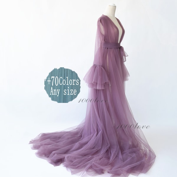 Custom Sheer tulle dress formal evening dresses,long sleeves photo shoot tulle dress,Maternity Photography,Tulle Maternity Gown,train dress