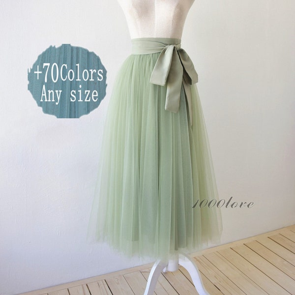 Adult Pea green softest women tulle skirt, Elegant beauty bridesmaid dress custom size softest tulle skirt