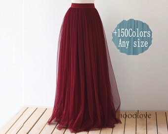 Floor length adult tulle skirt,full length women wedding skirt,bridesmaid dresses,dark red tulle skirt, deep red wine red tulle skirt