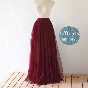 Floor length adult tulle skirt,full length women wedding skirt,bridesmaid dresses,dark red tulle skirt, deep red wine red tulle skirt