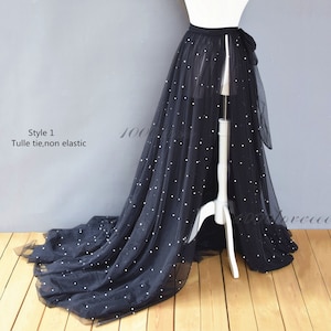 Black tulle with white pearl detachable over skirt,sparkle  glitter softest tulle skirt ,bride wedding  skirt,photo shoot tulle skirt
