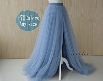 Adult bride softest split tulle skirt, long maxi tulle skirt with a train,evening long skirt,  bridesmaid dress,photo shoot tulle skirt,
