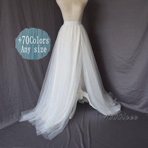 Adult bride white softest split tulle skirt, long maxi tulle skirt with a train,evening long skirt,  bridesmaid dress,photo shoot skirt