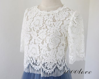 Hollowed-out lace top, Bridal bridesmaid beauty lace top,short top custom size