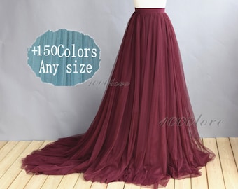 Weinroter Maxi Tüllrock mit großer Schleppe,Brautjungfernkleid,Fotoshooting Tüllrock