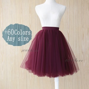 Short tulle skirt,adult women bridesmaid tulle skirt,wine red adult knee length skirt ,custom size any color