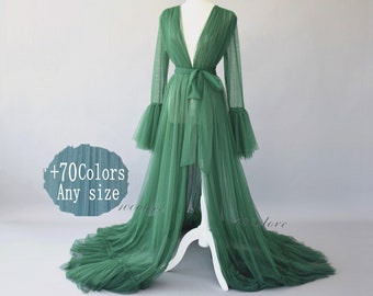 Emerald green see through tulle formal evening dresses,long sleeves photo shoot tulle dress,Maternity Photography,Tulle Maternity Gown