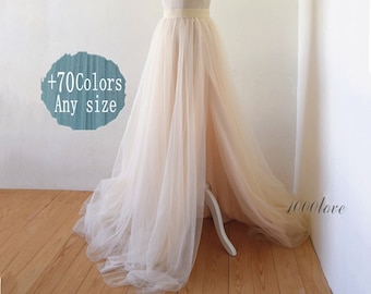 Adult bride softest split tulle skirt, long maxi tulle skirt with a train,evening long skirt,  bridesmaid dress,photo shoot tulle skirt