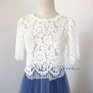 White  lace top, Bridal bridesmaid beauty lace top,short top custom size