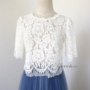 White  lace top, Bridal bridesmaid beauty lace top,short top custom size