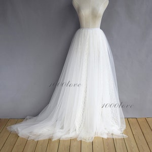 Detachable lace overskirt,  one layer tulle with one layer lace,softest bride wedding  photo shoot tulle skirt. long train tulle skirt