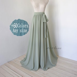 Sage adult floor length chiffon skirt,full length women wedding  skirt, bridesmaid dresses with sash