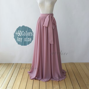 Rose pink adult floor length chiffon skirt,full length women wedding  skirt, bridesmaid dresses with sash