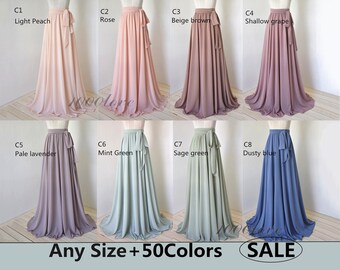 Maxi skirt, adult floor length chiffon skirt,full length women wedding  skirt, bridesmaid dresses with sash