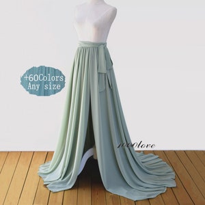 Adult bride sage split chiffon skirt, long train split chiffone skirt,evening long skirt, bride  bridesmaid dress,photo shoot skirt