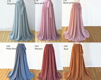 Adult floor length chiffon skirt,full length women wedding  skirt, bridesmaid dresses with sash