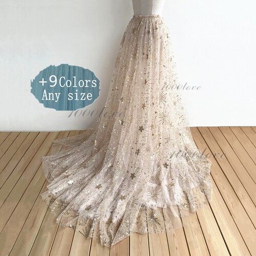 Gouden schittering afneembare overrok, schittering maan en ster, glitter zachtste tule rok, rok bruid, fotoshoot tule rok