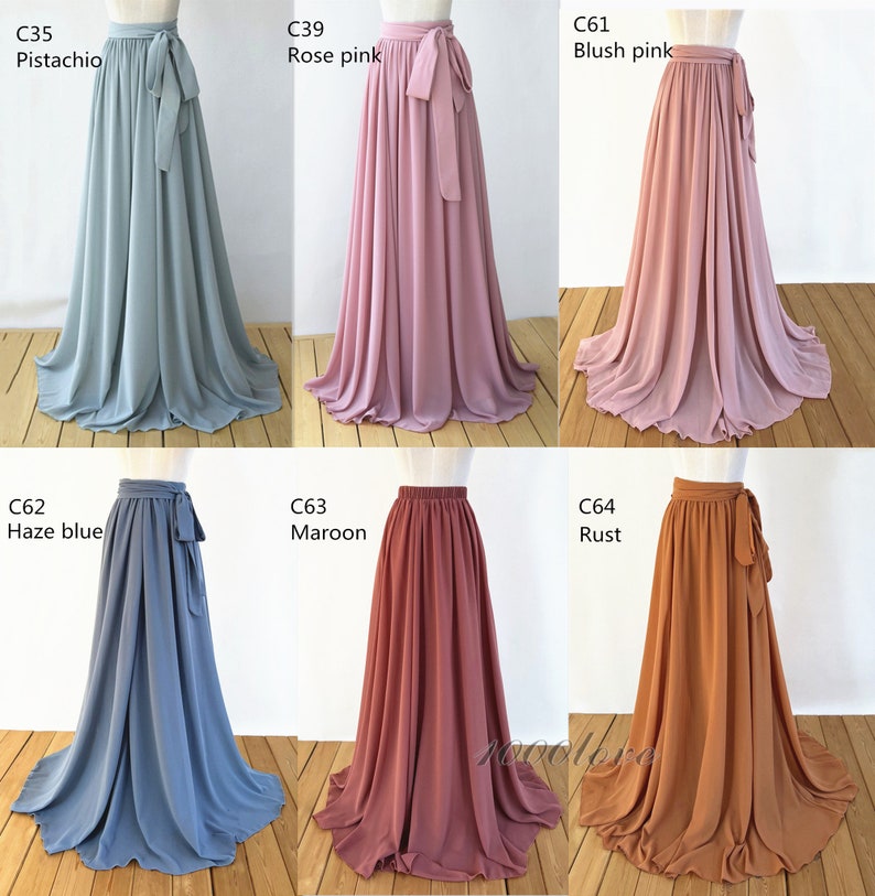 Maxi skirt, adult floor length chiffon skirt,full length women wedding skirt, bridesmaid dresses with sash image 7