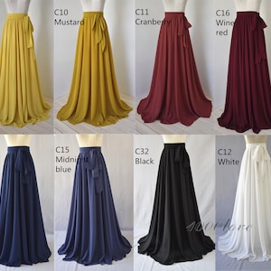 Maxi skirt, adult floor length chiffon skirt,full length women wedding skirt, bridesmaid dresses with sash image 2