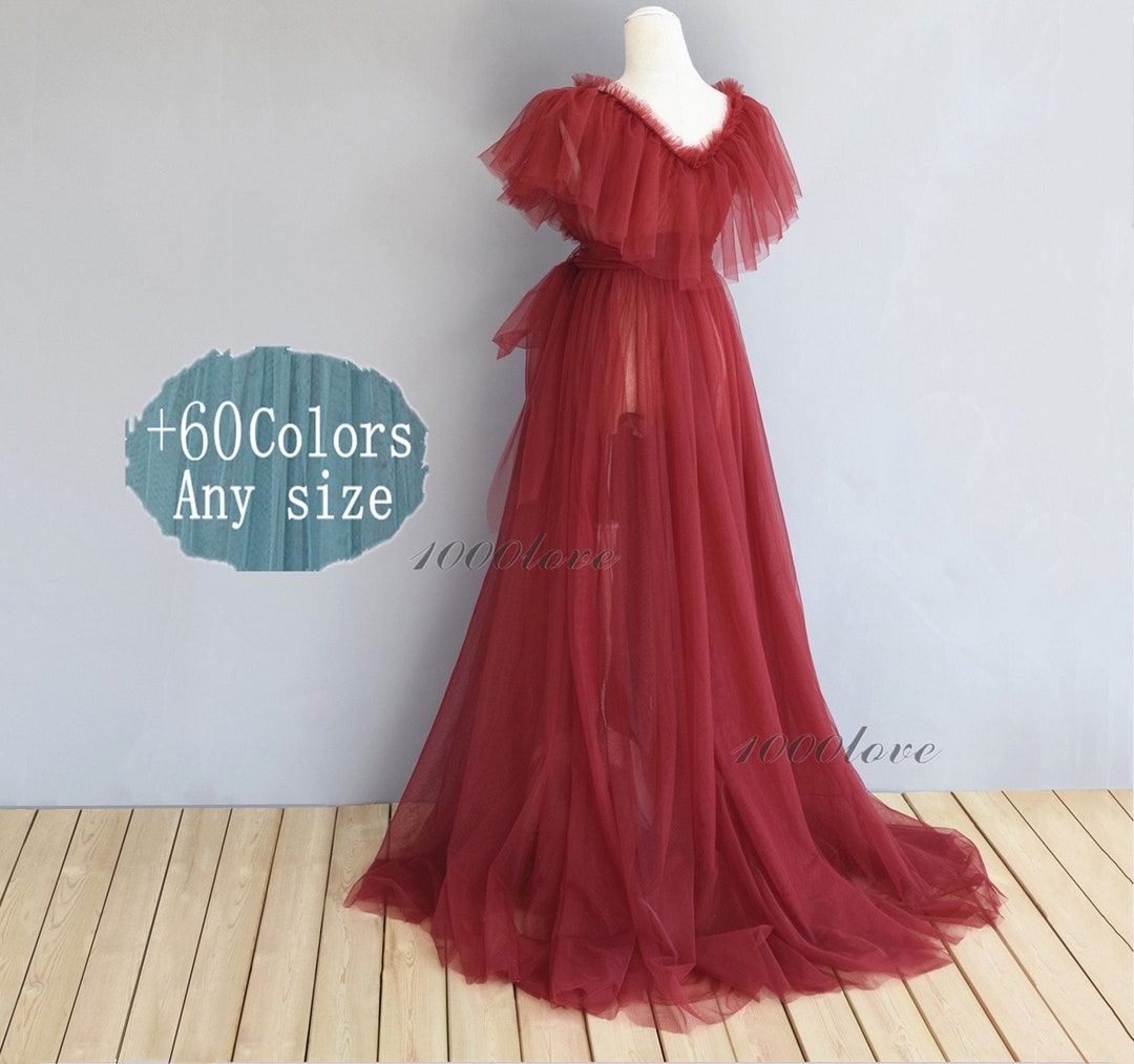 Red Ruffles Sheer Tulle Formal Evening Dresses,sleeveless Photo Shoot ...