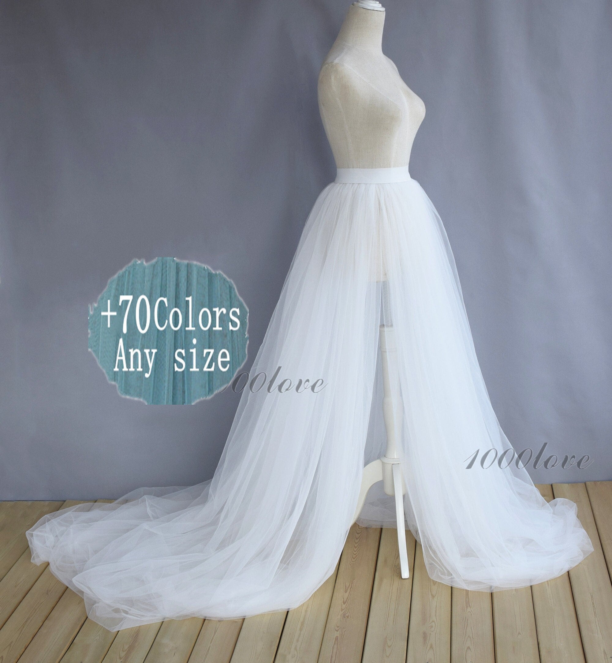 acka tulle long skirt（ivory）size2 Detachable Overskirt, One Layer Two Layer or Three Layer