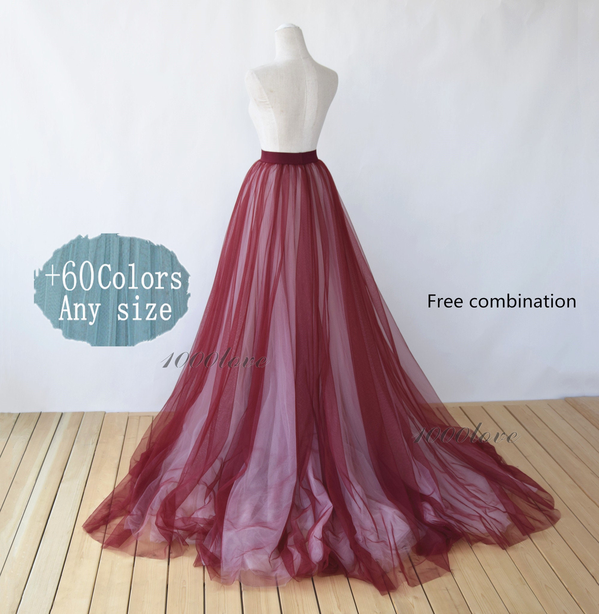 Mixture 3 color long maxi tulle skirt with a long Etsy
