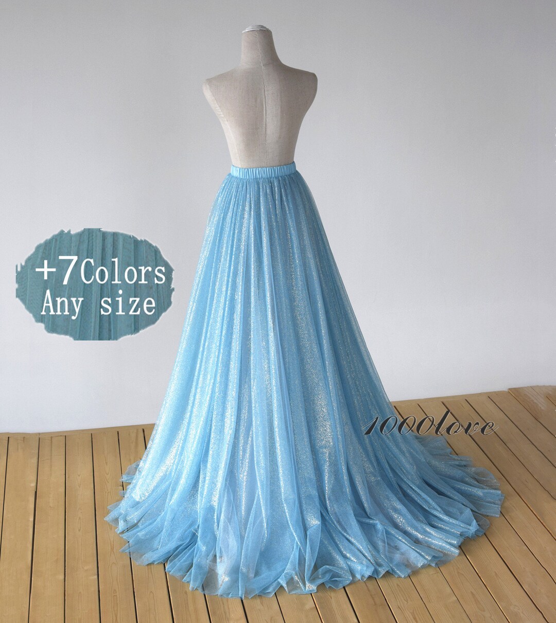 Sparkle Long Maxi Tulle Train Skirt, Shimmering Bridesmaid Dress